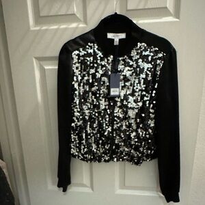 Libbey Black and Silver Sequin Bomber Jacket XS